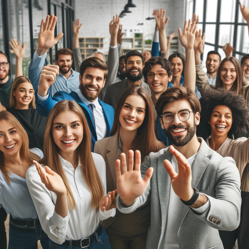 Diverse group of freelancers celebrating a successful commission-free freelancing project in a modern office.